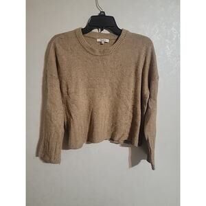 Madewell Cropped Sweater sz XS 25% Wool Oversized Tan Speckled Tight Knit